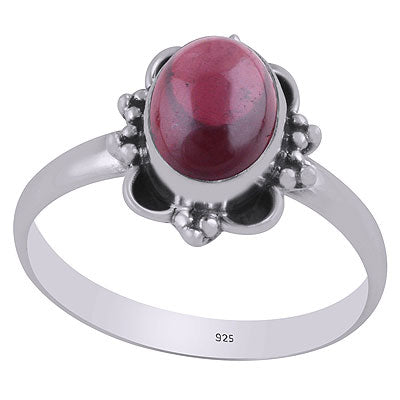 Alluring Oxidised Handcrafted Work Around Garnet Oval Shape 925 Sterling Solid Silver Ring - R3403328-2