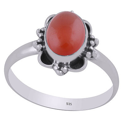 Alluring Oxidised Handcrafted Work Around Carnelian Oval Shape 925 Sterling Solid Silver Ring - R3403328-7