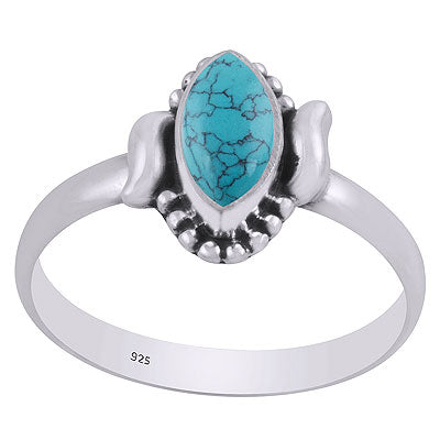 Gorgeous Handcrafted Design Rawa Work Turquoise Marquise Shape 925 Sterling Solid Silver Ring - R3403329-3