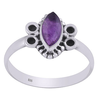 Alluring Oxidised Rawa Work Around Amethyst Marquise Shape 925 Sterling Solid Silver Ring - R3403330-1