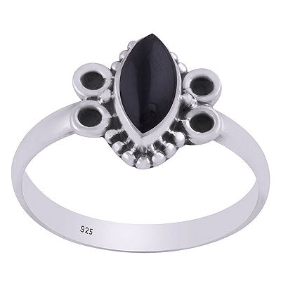 Alluring Oxidised Rawa Work Around Black Onyx Marquise Shape 925 Sterling Solid Silver Ring - R3403330-14