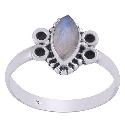 Alluring Oxidised Rawa Work Around Rainbow Moonstone Marquise Shape 925 Sterling Solid Silver Ring - R3403330-4