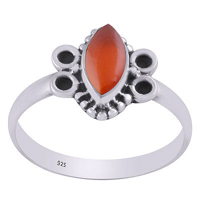 Alluring Oxidised Rawa Work Around Carnelian Marquise Shape 925 Sterling Solid Silver Ring - R3403330-7