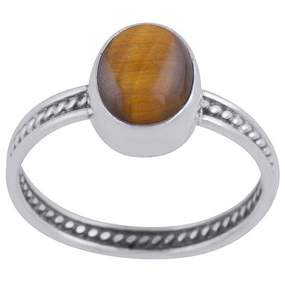 Gorgeous Rawa Work Shank Around Tiger's Eye Oval Shape 925 Sterling Solid Silver Ring - R3403335-11