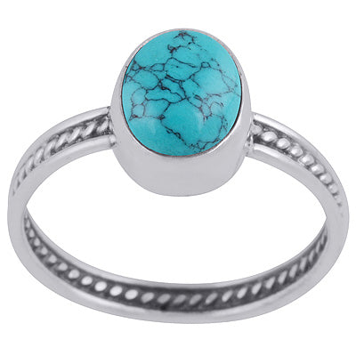 Gorgeous Rawa Work Shank Around Turquoise Oval Shape 925 Sterling Solid Silver Ring - R3403335-3