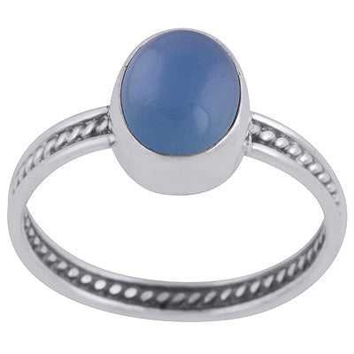 Gorgeous Rawa Work Shank Around Blue Chalcedony Oval Shape 925 Sterling Solid Silver Ring - R3403335-9
