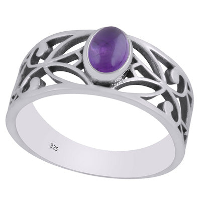 Beautiful Cut Work Shank Around Amethyst Oval Shape 925 Sterling Solid Silver Ring - R3403336-1