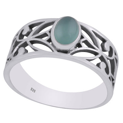 Beautiful Cut Work Shank Around Aqua Chalcedony Oval Shape 925 Sterling Solid Silver Ring - R3403336-10