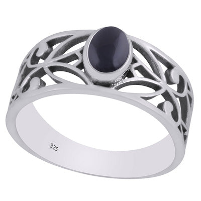 Beautiful Cut Work Shank Around Black Onyx Oval Shape 925 Sterling Solid Silver Ring - R3403336-14
