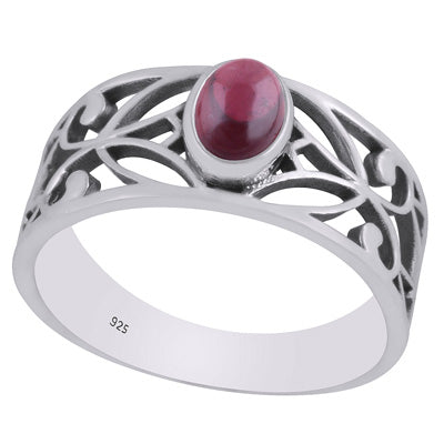 Beautiful Cut Work Shank Around Garnet Oval Shape 925 Sterling Solid Silver Ring - R3403336-2