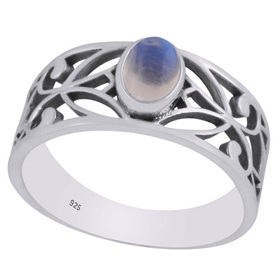 Beautiful Cut Work Shank Around Rainbow Moonstone Oval Shape 925 Sterling Solid Silver Ring - R3403336-4