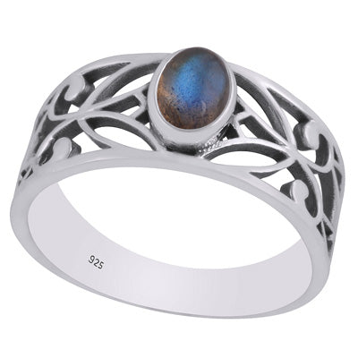 Beautiful Cut Work Shank Around Labradorite Oval Shape 925 Sterling Solid Silver Ring - R3403336-5