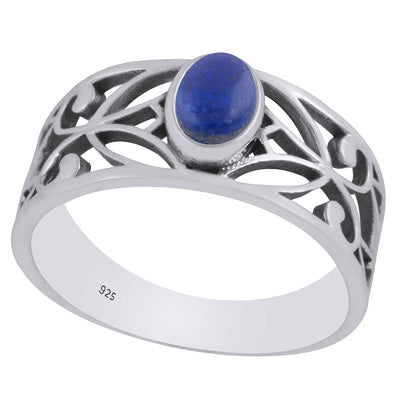Beautiful Cut Work Shank Around Lapis Oval Shape 925 Sterling Solid Silver Ring - R3403336-6