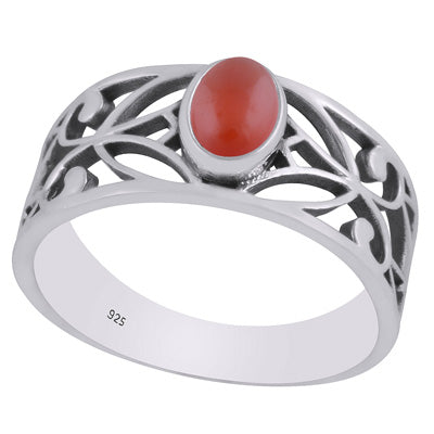 Beautiful Cut Work Shank Around Carnelian Oval Shape 925 Sterling Solid Silver Ring - R3403336-7