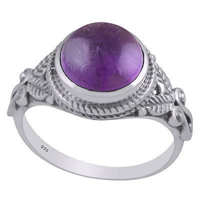 Stunning Handcrafted Work Around Amethyst Round Shape 925 Sterling Solid Silver Ring - R3403337-1