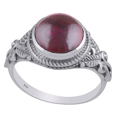 Stunning Handcrafted Work Around Garnet Round Shape 925 Sterling Solid Silver Ring - R3403337-2