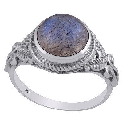 Stunning Handcrafted Work Around Labradorite Round Shape 925 Sterling Solid Silver Ring - R3403337-5