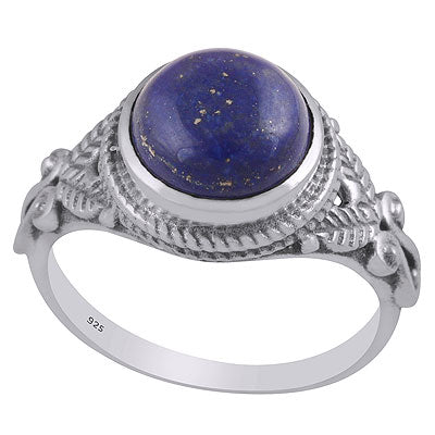 Stunning Handcrafted Work Around Lapis Round Shape 925 Sterling Solid Silver Ring - R3403337-6