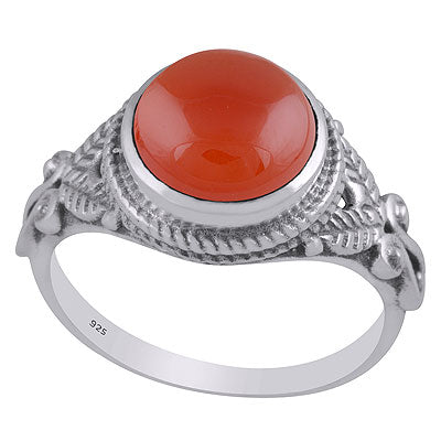 Stunning Handcrafted Work Around Carnelian Round Shape 925 Sterling Solid Silver Ring - R3403337-7
