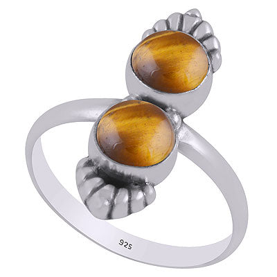 Gorgeous Multiple Gemstones Around Tiger's Eye Round Shape 925 Sterling Solid Silver Ring - R3403338-11