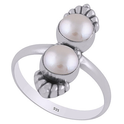 Gorgeous Multiple Gemstones Around Pearl Round Shape 925 Sterling Solid Silver Ring - R3403338-15