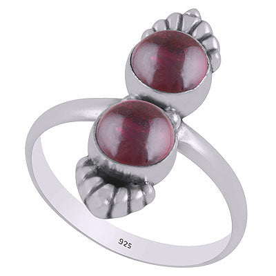 Gorgeous Multiple Gemstones Around Garnet Round Shape 925 Sterling Solid Silver Ring - R3403338-2