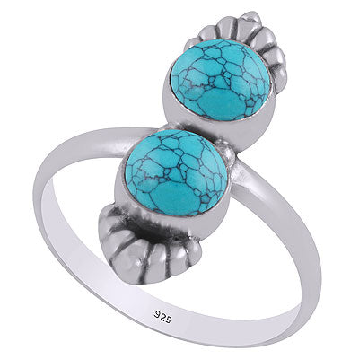 Gorgeous Multiple Gemstones Around Turquoise Round Shape 925 Sterling Solid Silver Ring - R3403338-3