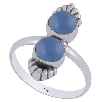 Gorgeous Multiple Gemstones Around Blue Chalcedony Round Shape 925 Sterling Solid Silver Ring - R3403338-9