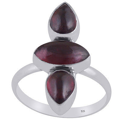 Alluring Aligned Gemstones Garnet Pear,Marquise Shape 925 Sterling Solid Silver Ring - R3403340-2