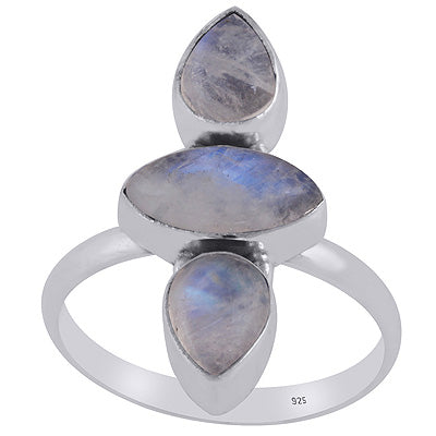 Alluring Aligned Gemstones Rainbow Moonstone Pear,Marquise Shape 925 Sterling Solid Silver Ring - R3403340-4