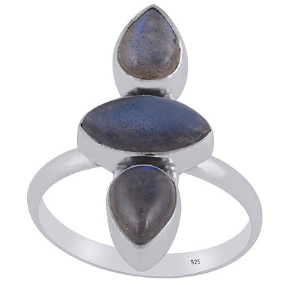 Alluring Aligned Gemstones Labradorite Pear,Marquise Shape 925 Sterling Solid Silver Ring - R3403340-5