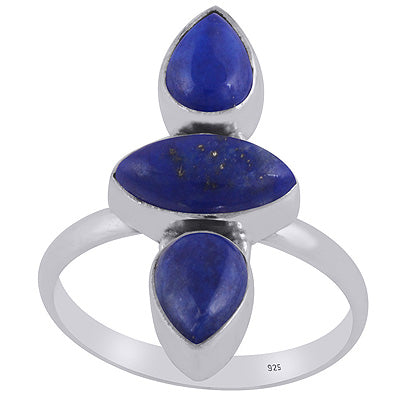 Alluring Aligned Gemstones Lapis Pear,Marquise Shape 925 Sterling Solid Silver Ring - R3403340-6