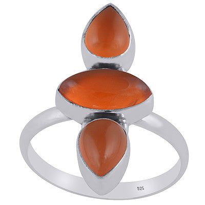 Alluring Aligned Gemstones Carnelian Pear,Marquise Shape 925 Sterling Solid Silver Ring - R3403340-7
