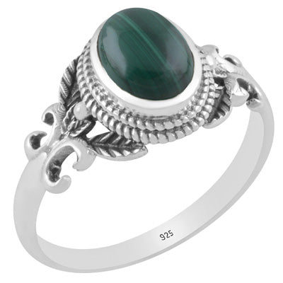 Alluring Cut out Butterfly Malachite Oval Shape 925 Sterling Solid Silver Ring - R3403341-12