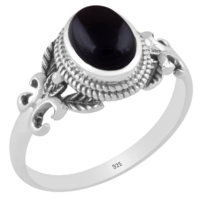 Alluring Cut out Butterfly Black Onyx Oval Shape 925 Sterling Solid Silver Ring - R3403341-14