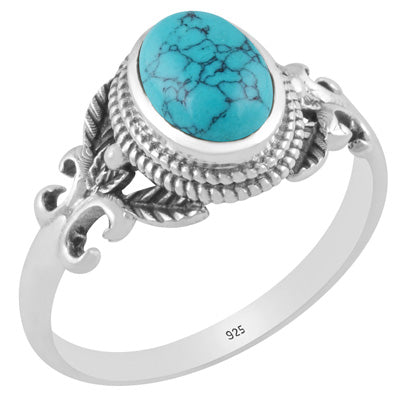 Alluring Cut out Butterfly Turquoise Oval Shape 925 Sterling Solid Silver Ring - R3403341-3