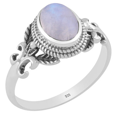 Alluring Cut out Butterfly Rainbow Moonstone Oval Shape 925 Sterling Solid Silver Ring - R3403341-4