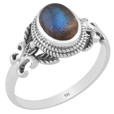 Alluring Cut out Butterfly Labradorite Oval Shape 925 Sterling Solid Silver Ring - R3403341-5