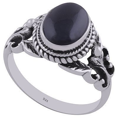Alluring Cut out Butterfly Black Onyx Oval Shape 925 Sterling Solid Silver Ring - R3403341-64
