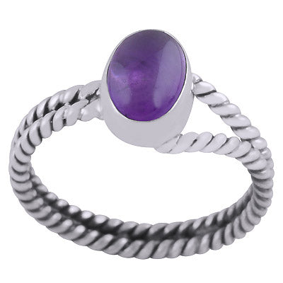 Beautiful Twisted Wire Work Around Amethyst Oval Shape 925 Sterling Solid Silver Ring - R3403344-1