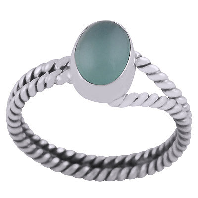 Beautiful Twisted Wire Work Around Aqua Chalcedony Oval Shape 925 Sterling Solid Silver Ring - R3403344-10