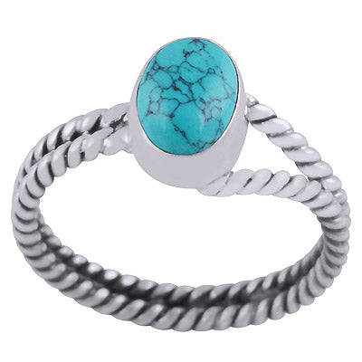 Beautiful Twisted Wire Work Around Turquoise Oval Shape 925 Sterling Solid Silver Ring - R3403344-3