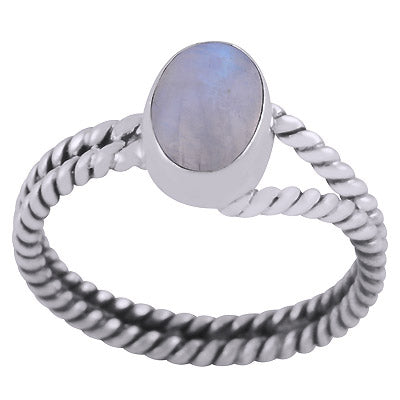 Beautiful Twisted Wire Work Around Rainbow Moonstone Oval Shape 925 Sterling Solid Silver Ring - R3403344-4