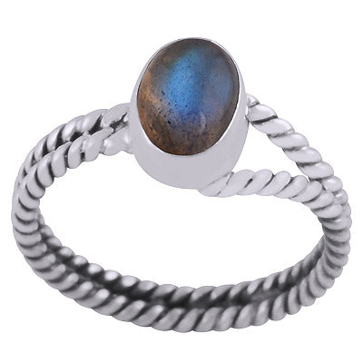 Beautiful Twisted Wire Work Around Labradorite Oval Shape 925 Sterling Solid Silver Ring - R3403344-5