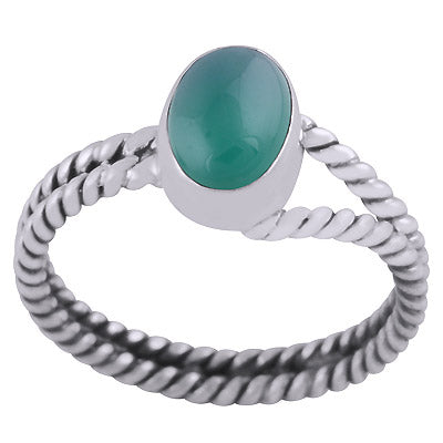 Beautiful Twisted Wire Work Around Green Onyx Oval Shape 925 Sterling Solid Silver Ring - R3403344-8