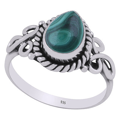 Stunning Handcrafted Work Around Malachite Pear Shape 925 Sterling Solid Silver Ring - R3403345-12