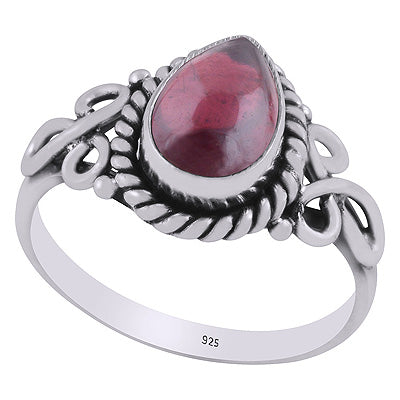 Stunning Handcrafted Work Around Garnet Pear Shape 925 Sterling Solid Silver Ring - R3403345-2