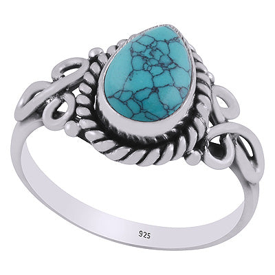 Stunning Handcrafted Work Around Turquoise Pear Shape 925 Sterling Solid Silver Ring - R3403345-3