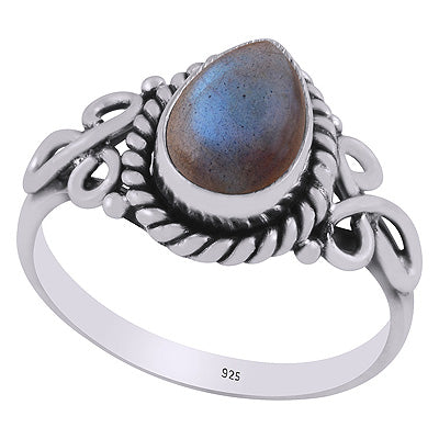 Stunning Handcrafted Work Around Labradorite Pear Shape 925 Sterling Solid Silver Ring - R3403345-5