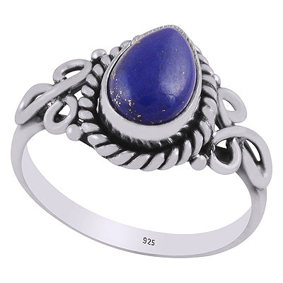 Stunning Handcrafted Work Around Lapis Pear Shape 925 Sterling Solid Silver Ring - R3403345-6